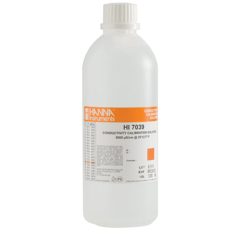 HI 7039L 5000 µS/cm EC Solution. 500 mL Bottle - Acorn Scientific