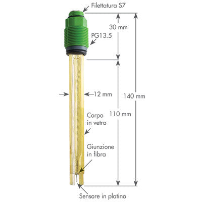 HI 3211T Combination Glass-body ORP Electrode with platinum sensor. gel electrolyte and 3 bar max p - Acorn Scientific