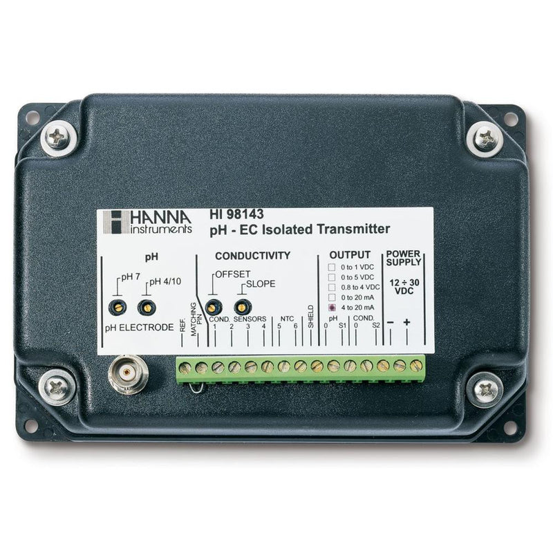 HANNA HI 98143-01 pH and EC Transmitter with Galvanic Isolated Output 0-4 V output - Acorn Scientific