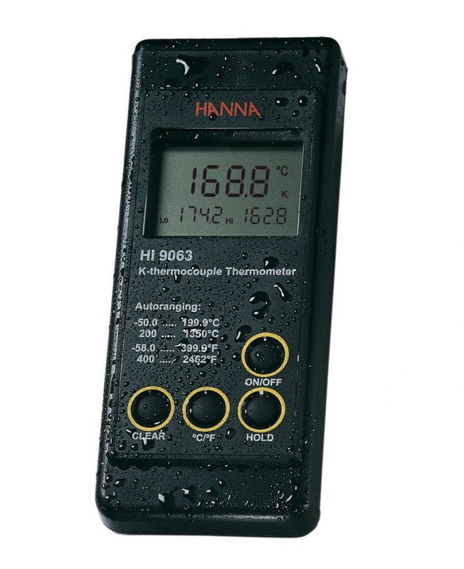HANNA HI9063 Heavy-duty K-Type Thermocouple Thermometer w/ HANNA HI766D K-type temp probe