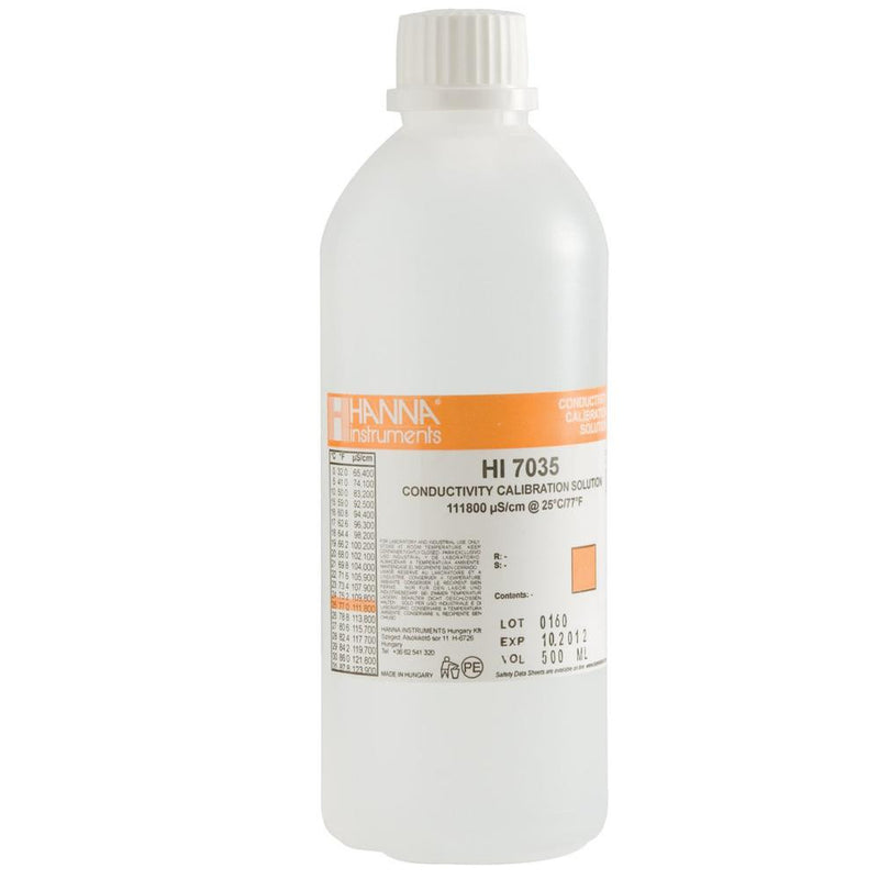 HI 7035L  111800 µS/cm EC Solution. 500 mL Bottle - Acorn Scientific