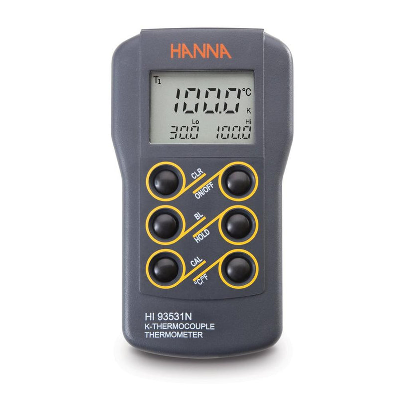 HI 93531N  0.1° Resolution K-Type Thermocouple Thermometer with CAL Button - Acorn Scientific