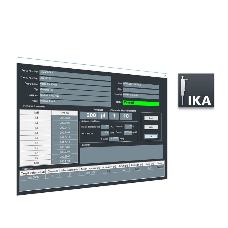 IKA IPCS Pipette Calibration Software