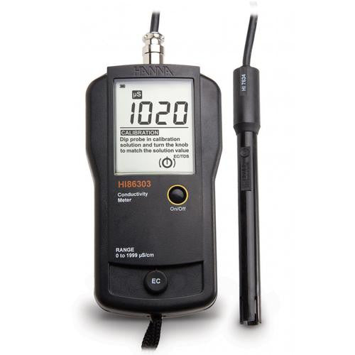 HANNA HI 86303  EC Portable Meter 1 µS/cm resolution - Acorn Scientific