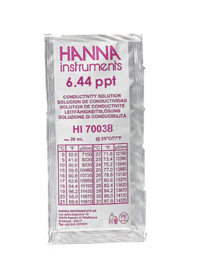 HI 70038C  6.44 g/L (ppt) TDS Solution with Certificate. (25) 20 mL Sachets - Acorn Scientific