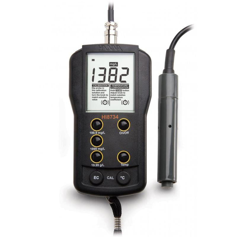 HANNA HI 8734 TDS Meter with Multi-Range 0.0 to 19.99 g/L (ppt). - Acorn Scientific